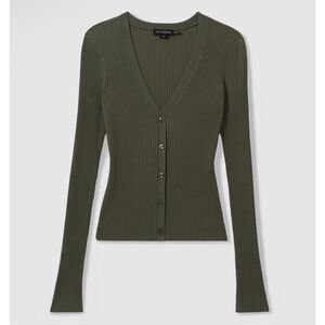 GOOD AMERICAN Ribbed Cardigan In Army Green Size Small NWOT